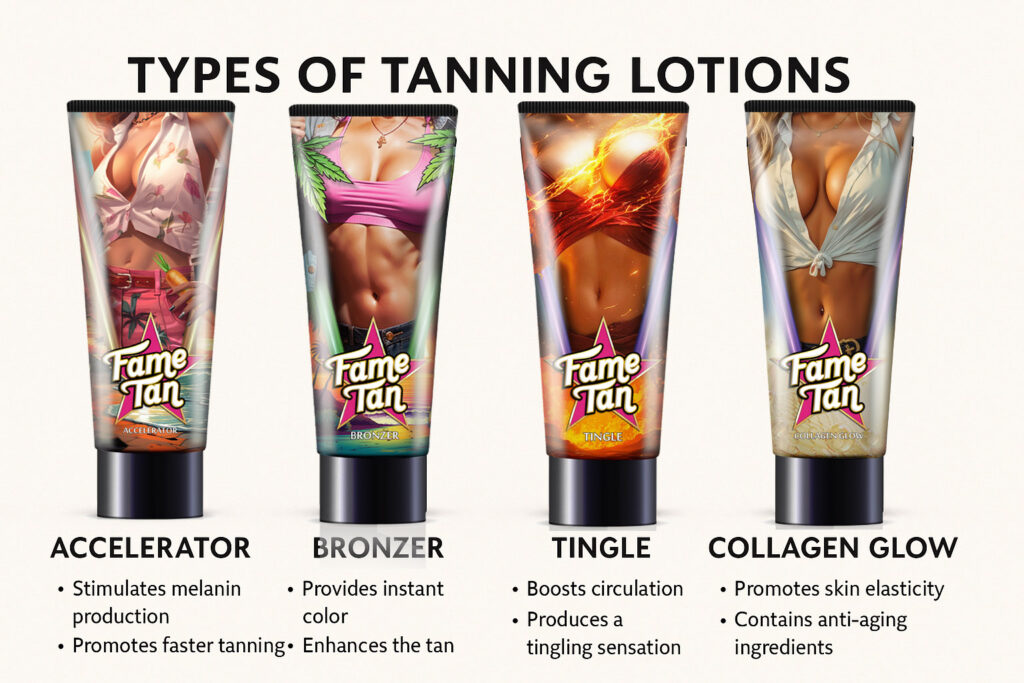 Types of tanning lotions – accelerator, bronzer, tingle, collagen glow cream