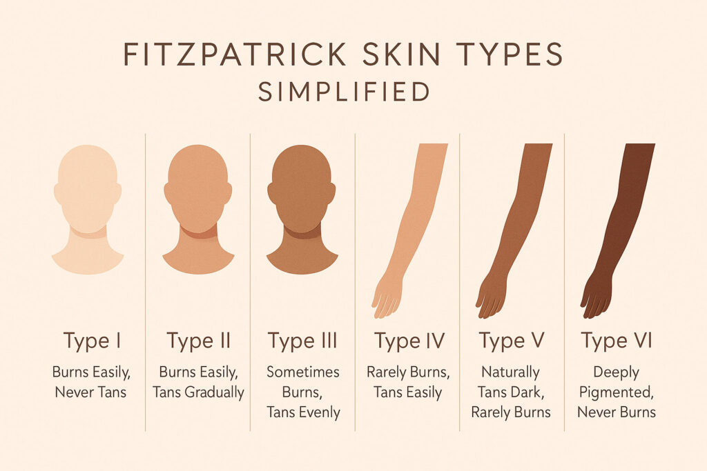 Fitzpatrick skin types and their tanning response